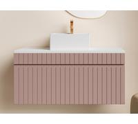 Meuble de salle de bain suspendu strié rose avec vasque à poser - 100 cm - SATARA