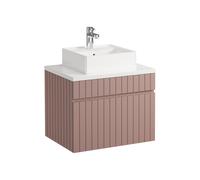 Meuble de salle de bain suspendu strié rose avec vasque à poser - 60 cm - SATARA