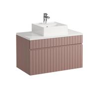 Meuble de salle de bain suspendu strié rose avec vasque à poser - 80 cm - SATARA