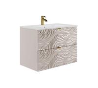 Meuble de salle de bain suspendu texturé avec vasque à encastrer - Beige - 80 cm - RINAREL