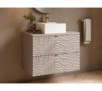 Meuble de salle de bain suspendu texturé avec vasque à poser carrée - Beige - 80 cm - RINAREL