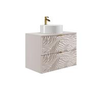 Meuble de salle de bain suspendu texturé avec vasque à poser ronde - Beige - 80 cm - RINAREL