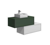 Meuble de salle de bain suspendu vert et blanc avec simple vasque carrée et deux tiroirs - 94 cm - TEANA II