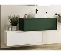 Meuble de salle de bain suspendu vert et blanc avec simple vasque carrée et deux tiroirs - 94 cm - TEANA II