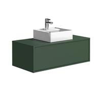 Meuble de salle de bain suspendu vert mat avec simple vasque carrée - 94 cm - TEANA II