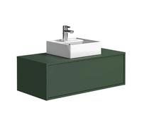 Meuble de salle de bain suspendu vert mat avec simple vasque carrée - 94 cm - TEANA II