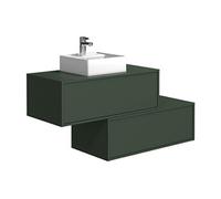 Meuble de salle de bain suspendu vert mat avec simple vasque carrée et deux tiroirs - 94 cm - TEANA II