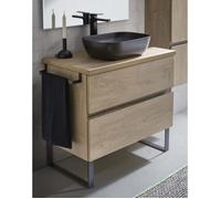 Meuble de salle de bain Toronto avec 2 tiroirs chêne nordique + vasque à poser - Longueur 80 x Hauteur 87,5 x Profondeur 46,5 cm