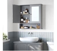 Meuble de salle de bain - VASAGLE - 2 portes-miroir - Étagère réglable - Gris tourterelle