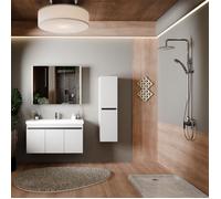 Meuble de salle de bain Venus 100 cm - Ensemble 3 pièces anthracite avec vasque céramique, armoire miroir