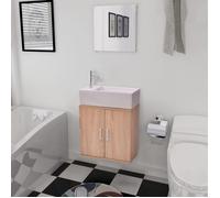 Meuble de salle de bain - vidaXL - Ensemble 3 pièces - Beige - Armoire avec miroir - Lavabo inclus