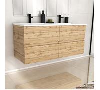 Meuble de salle de bains 120cm 4 Tiroirs_Chêne Naturel + Vasque céramique blanche - TIMBER 120