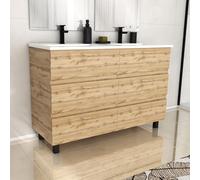 Meuble de salle de bains 120cm 6 Tiroirs_Chêne Naturel + Vasque céramique blanche - TIMBER 120