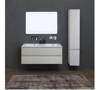 MEUBLE DE SALLE DE BAINS 120CM GRIS PERLE AVEC DOUBLE VASQUE ET COLONNE | VALENTINA