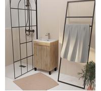 Meuble de salle de bains 50 cm Décor Chêne Naturel à portes avec Vasque céramique blanche