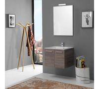 Meuble De Salle De Bains 60 Cm Avec Portes Et Lavabo 'boston' Couleur Chêne Wengé