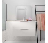 Meuble de Salle de Bains 60cm Suspendu Blanc 2 Tiroirs - Vasque Blanche - ELEMENTARY