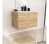 Meuble de salle de bains 80cm 2 Tiroirs_Chêne Naturel + Vasque céramique blanche - TIMBER 80