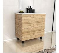 Meuble de salle de bains 80cm 3 Tiroirs_Chêne Naturel + Vasque céramique blanche - TIMBER 80