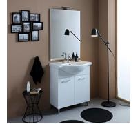 Kiamami Valentina - Meuble de Salle de Bains 75cm 2 Portes Blanc Export, lavabo, Miroir et Lampe chromée | Rimini