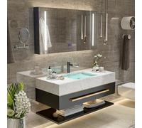 Meuble De Salle De Bains avec Lavabo, Meuble De Salle De Bain Suspendu avec Double Lavabo, Armoire À Miroir avec Lumière LEDBlack,110cm/44in