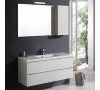 Meuble De Salle De Bains Avec Tiroirs 120 Cm En Bois Blanchi Miroir Avec Armoire Murale