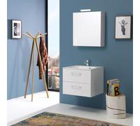 MEUBLE DE SALLE DE BAINS 'BOSTON' 60 cm BLANC BRILLANT AVEC TIROIRS ET MIROIR-ARMOIRE