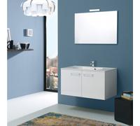 MEUBLE DE SALLE DE BAINS 'BOSTON' 90 cm FINITION BLANC BRILLANT AVEC PORTES