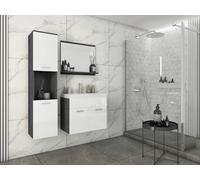 Meuble de salle de bains, colonne suspendue avec vasque, miroir et revêtement bl