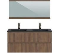 Meuble de Salle de Bains coloris noyer et noir - Longueur 122 x Profondeur 46 x Hauteur 58,5 cm - PEGANE - Noir G