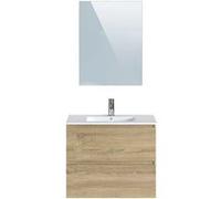 Meuble de salle de bains en melamine coloris chene clair - Longueur 81 x profondeur 47 x Hauteur 67.5 cm -PEGANE- Chene