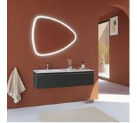 MEUBLE DE SALLE DE BAINS GRIS FONCÉ DE 120 CM, LAVABO ASYMÉTRIQUE ET MIROIR SUSPENDU | SEATTLE