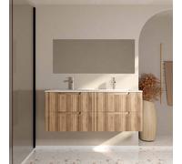 Meuble De Salle De Bains Leon 120cm Décor Bois - 4 Tiroirs En Mdf Ondulés - Vasque À Encastrer