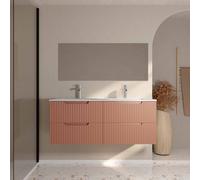 Meuble De Salle De Bains Leon 120cm Terracotta - 4 Tiroirs En Mdf Ondulés - Vasque À Encastrer