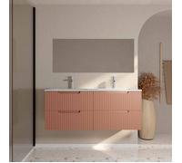 Meuble de Salle de Bains LEON 120cm Terracotta - 4 Tiroirs en MDF Ondulés - Vasque à encastrer