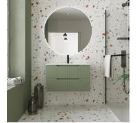 Meuble de Salle de Bains LEON 80cm Vert Olive - 2 Tiroirs en MDF Ondulés - Vasque à encastrer