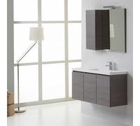 Meuble De Salle De Bains Manhattan 90 Cm Droite Avec Portes, Miroir Et Armoire Murale