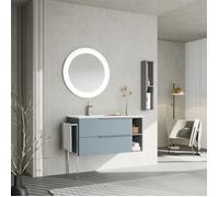 MEUBLE DE SALLE DE BAINS MURAL 100 CM BLEU CLAIR MAT ET LAVABO ASYMÉTRIQUE | NEW YORK