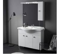MEUBLE DE SALLE DE BAINS SUR PIED AVEC LAVABO, 105 CM, BLANC BRILLANT | SMERALDO