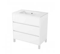 Meuble de salle de bains sur pieds - 80 cm - 3 tiroirs - blanc - Atos AURLANE