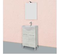 MEUBLE DE SALLE DE BAINS SUR PIEDS EN CHÊNE BLANC DE 55 CM AVEC LAVABO EN CÉRAMIQUE | RIMINI