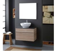 MEUBLE DE SALLE DE BAINS SUSPENDU 80CM AVEC PLATEAU EN BOIS ANTHRACITE POUR LAVABO À POSER | SOLE
