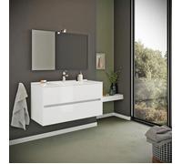 MEUBLE DE SALLE DE BAINS SUSPENDU 90CM 2 TIROIRS BLANC BRILLANT | BENACO