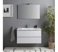 Kiamami Valentina - Meuble de Salle de Bain Suspendu de 90 cm avec tiroirs en Blanc Brillant Benaco
