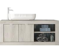 Meuble de salle de bains suspendu avec une vasque et 2 portes, longueur 92 cm, collection ISORA, couleur blanc effet bois
