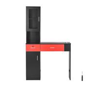 Meuble de salon coiffure murale pour coiffeur-VEVOR-avec 1 armoire rangement,3 compartiments,2 tiroirs-pour outils,noir et rouge