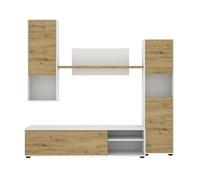 Meuble de salon en panneaux de particules coloris chêne nordique - blanc - Longueur 220 x Profondeur 41 x Hauteur 180 cm