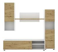 Meuble de salon en panneaux de particules coloris chêne nordique / blanc - Longueur 220 x Profondeur 41 x Hauteur 180 cm - PEGANE - Bois