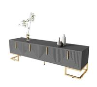 Meuble de salon pour TV avec espace de rangement caché, poignées à orientation verticale, design texturé, support de sol stable, surface lisse, quatre segments de porte séparés (gris-noir)