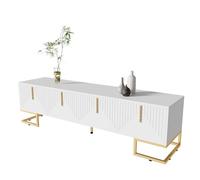 Meuble de salon pour TV avec espace de rangement caché, poignées à orientation verticale, design texturé, support de sol stable, surface lisse, quatre segments de porte séparés (blanc)